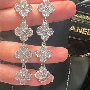 Elegant Pink Crystal Floral Drop Earrings - Women Jewelry
